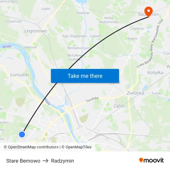 Stare Bemowo to Radzymin map