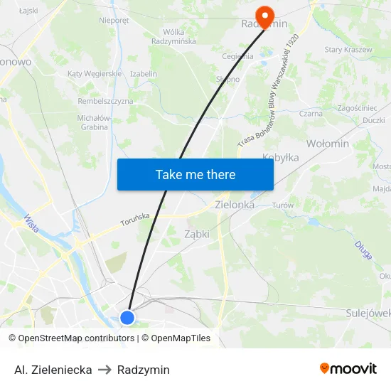 Al. Zieleniecka to Radzymin map