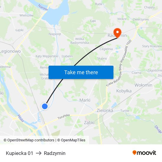 Kupiecka 01 to Radzymin map