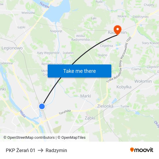 PKP Żerań to Radzymin map