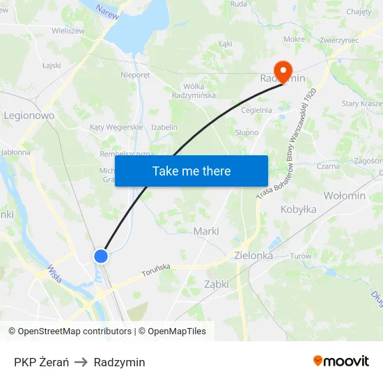 PKP Żerań to Radzymin map