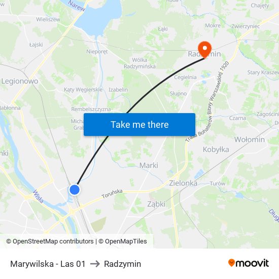 Marywilska - Las 01 to Radzymin map