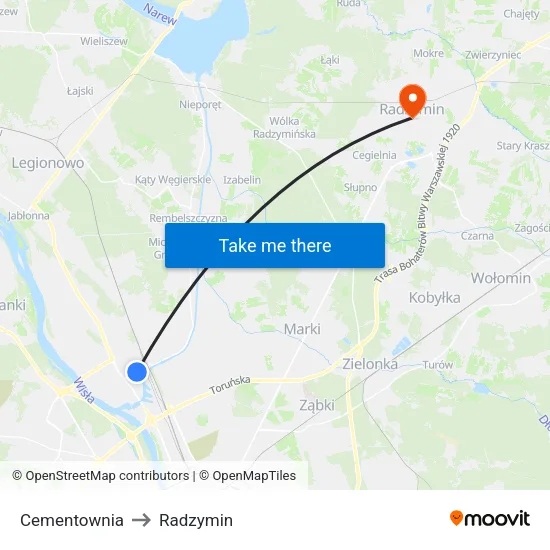 Cementownia to Radzymin map
