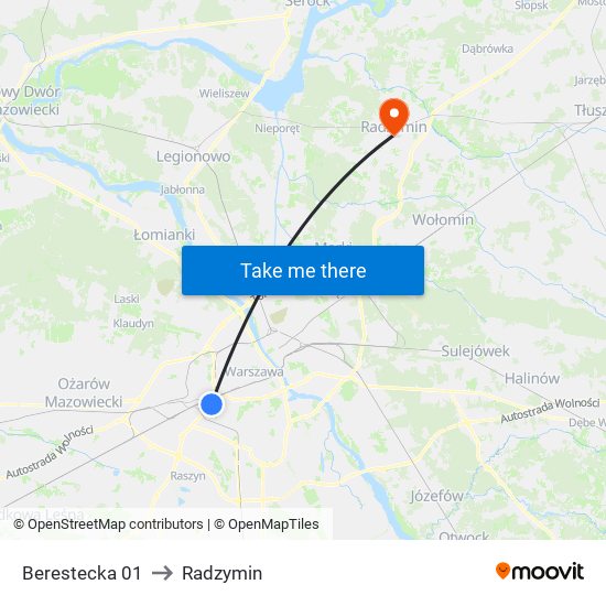 Berestecka 01 to Radzymin map