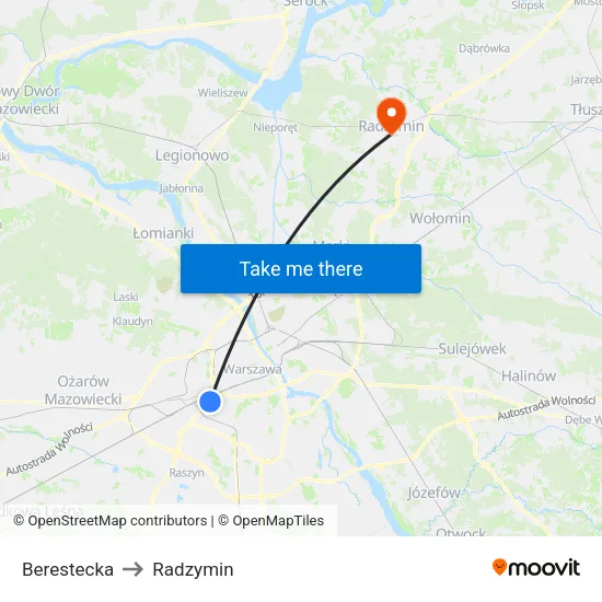 Berestecka to Radzymin map