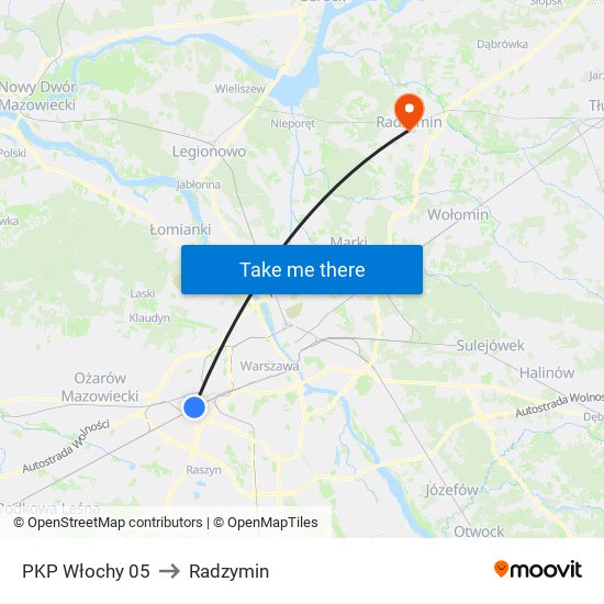 PKP Włochy to Radzymin map