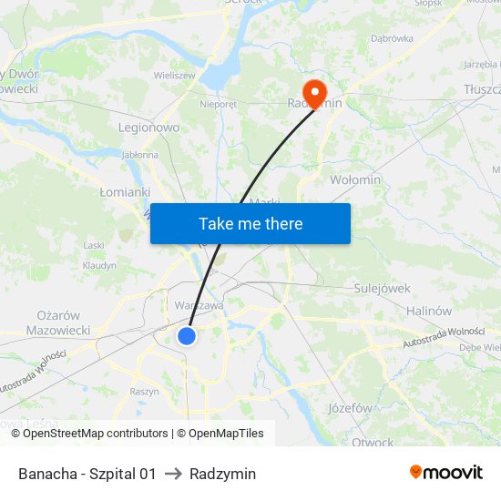 Banacha - Szpital 01 to Radzymin map