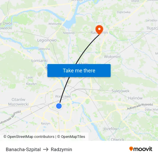 Banacha - Szpital to Radzymin map