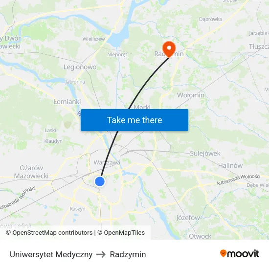 Uniwersytet Medyczny to Radzymin map