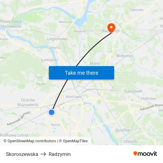 Skoroszewska to Radzymin map