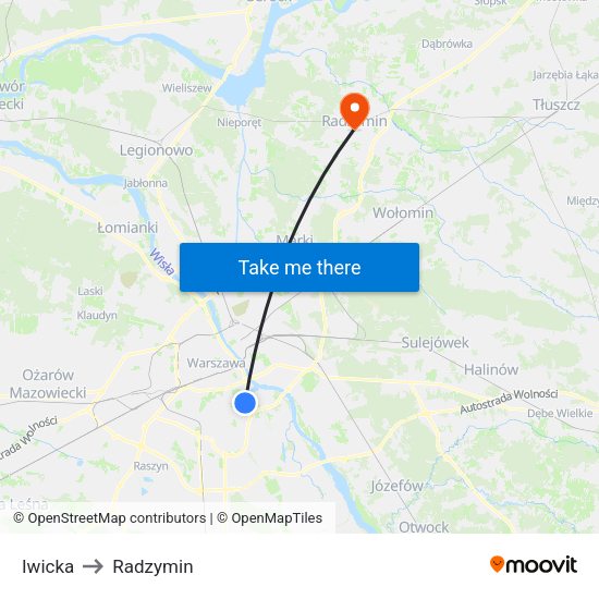 Iwicka to Radzymin map