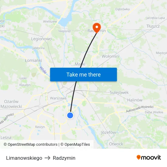 Limanowskiego to Radzymin map