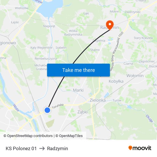 KS Polonez 01 to Radzymin map