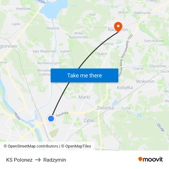 KS Polonez to Radzymin map