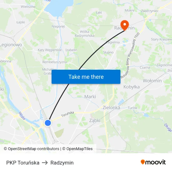 PKP Toruńska to Radzymin map