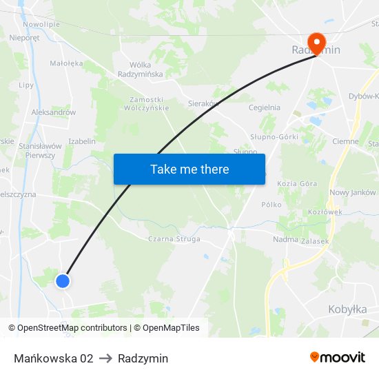 Mańkowska 02 to Radzymin map