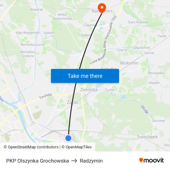 PKP Olszynka Grochowska to Radzymin map