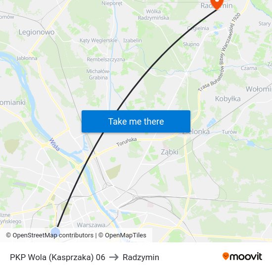 PKP Wola (Kasprzaka) to Radzymin map