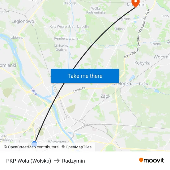 PKP Wola (Wolska) to Radzymin map