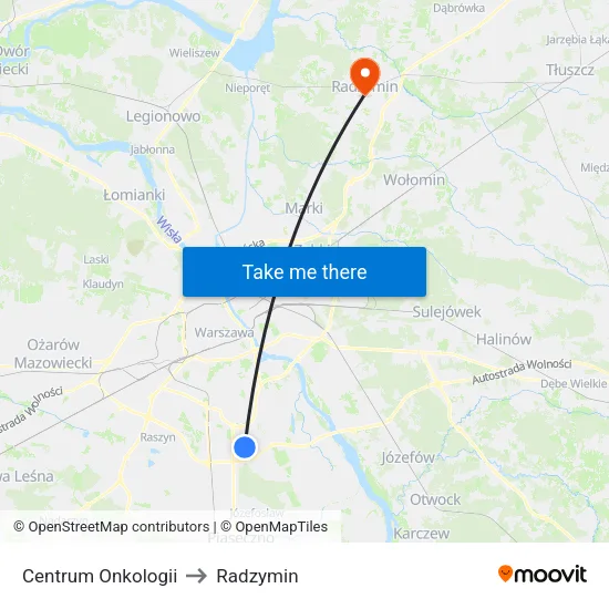 Centrum Onkologii to Radzymin map