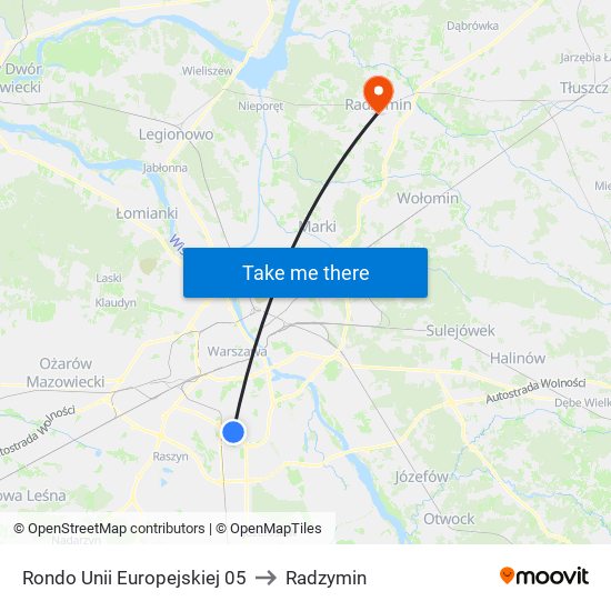 Rondo Unii Europejskiej 05 to Radzymin map