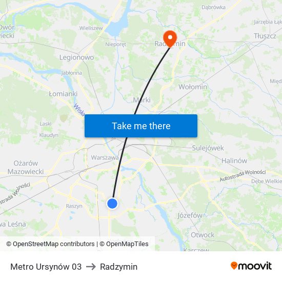 Metro Ursynów 03 to Radzymin map