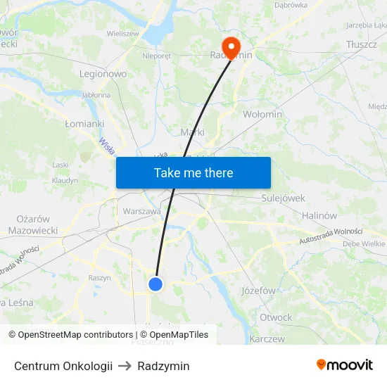 Centrum Onkologii to Radzymin map