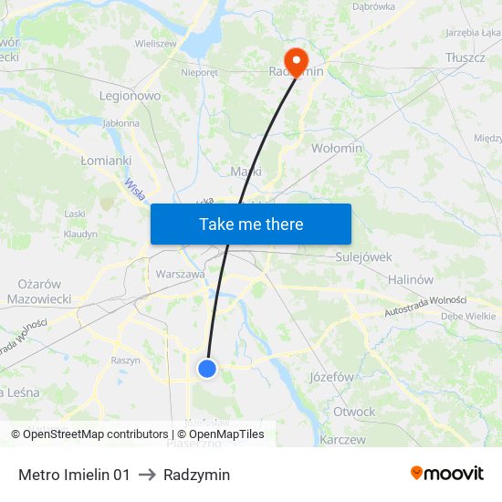 Metro Imielin to Radzymin map