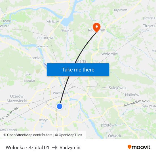 Wołoska-Szpital to Radzymin map