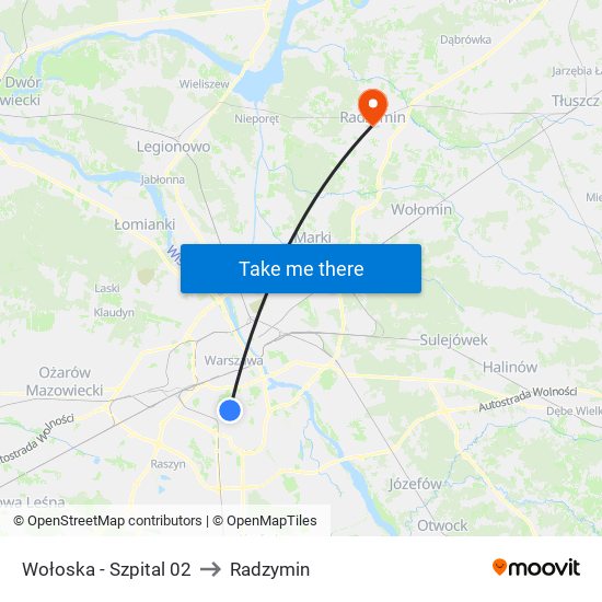 Wołoska-Szpital to Radzymin map