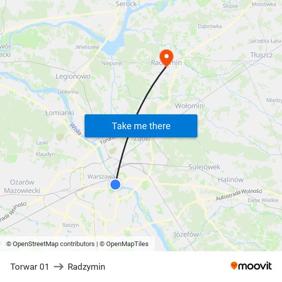 Torwar to Radzymin map