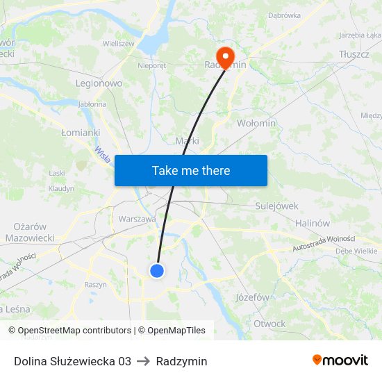 Dolina Służewiecka to Radzymin map