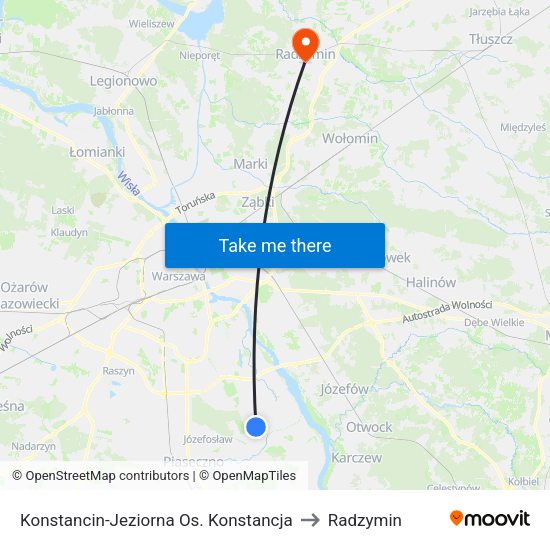 Konstancin-Jeziorna Os. Konstancja to Radzymin map