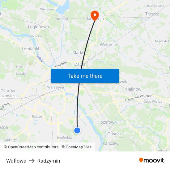 Waflowa to Radzymin map