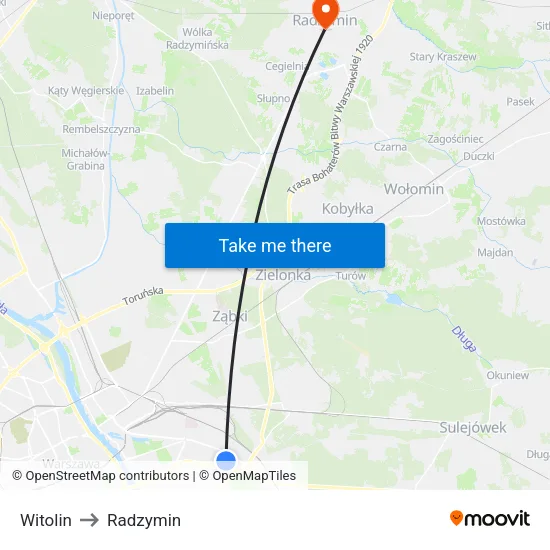Witolin to Radzymin map