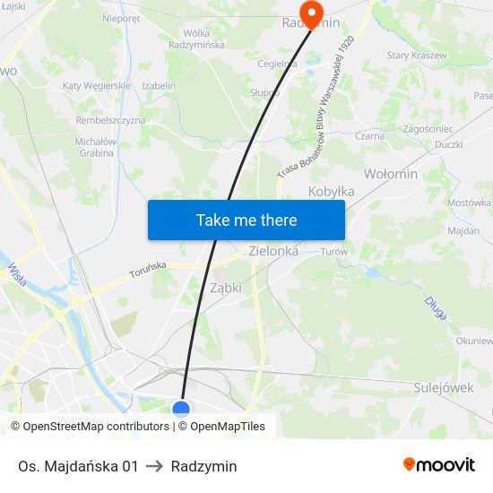 Os. Majdańska to Radzymin map