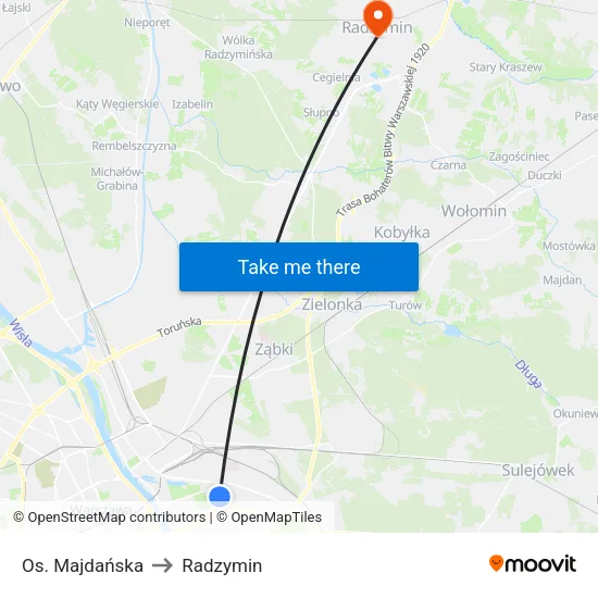 Os. Majdańska to Radzymin map