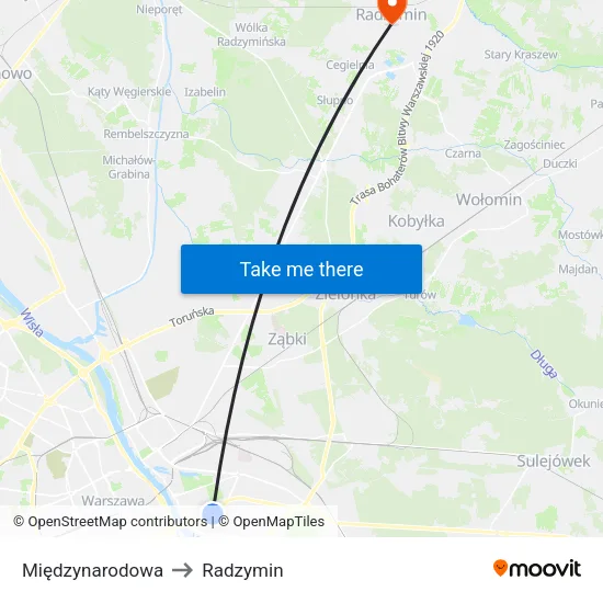 Międzynarodowa to Radzymin map
