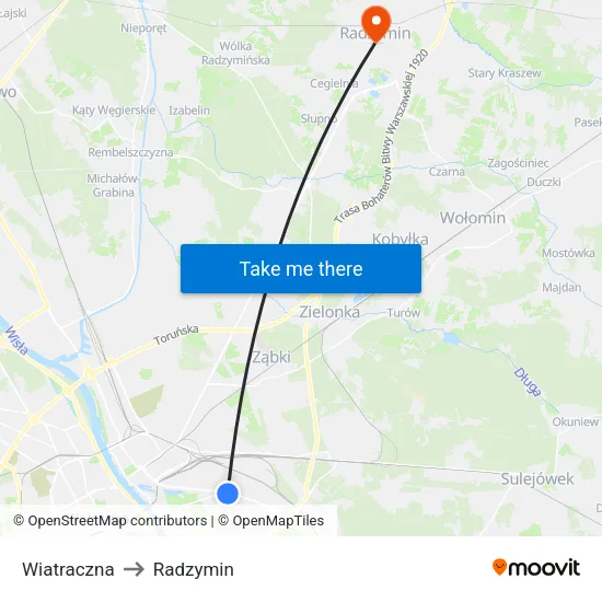 Wiatraczna to Radzymin map