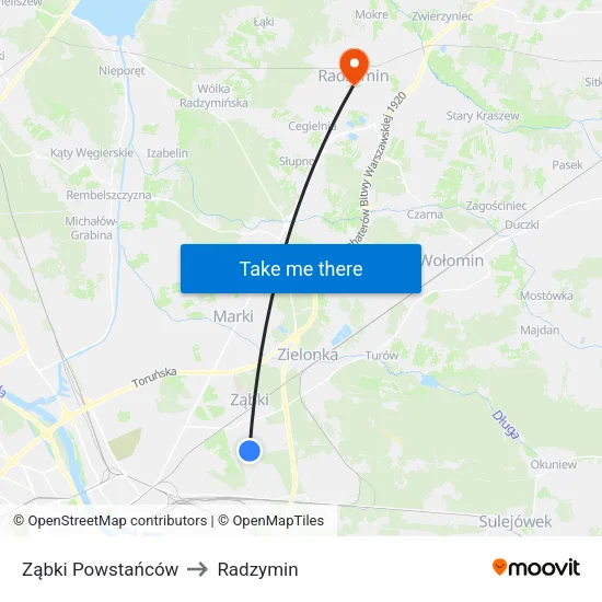 Ząbki Powstańców to Radzymin map