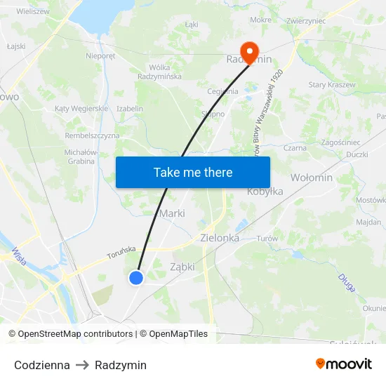 Codzienna to Radzymin map