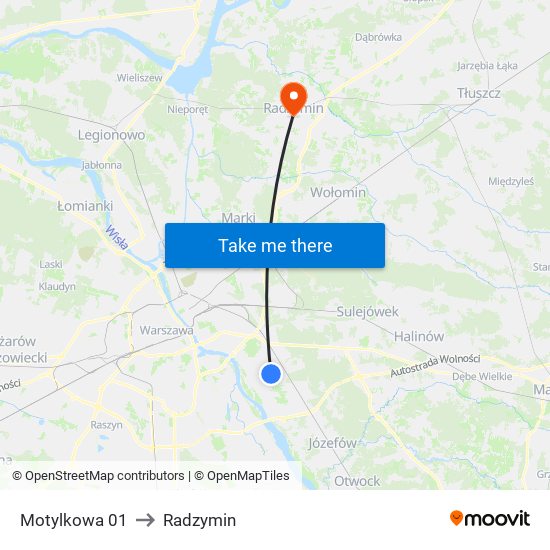 Motylkowa 01 to Radzymin map