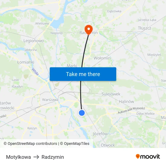 Motylkowa to Radzymin map