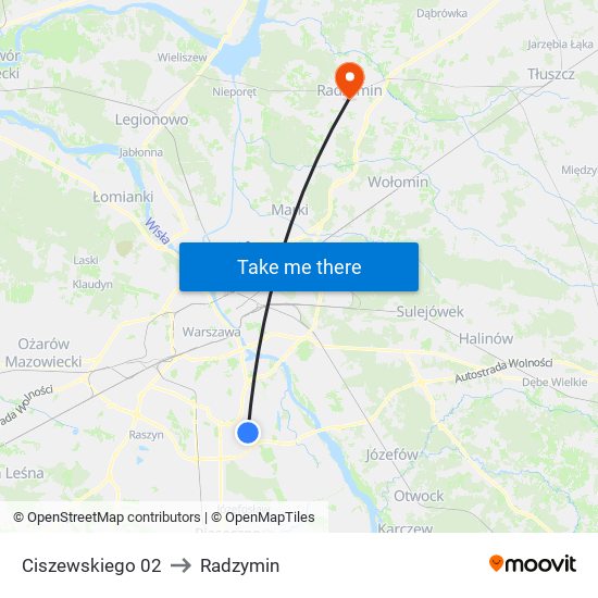 Ciszewskiego to Radzymin map