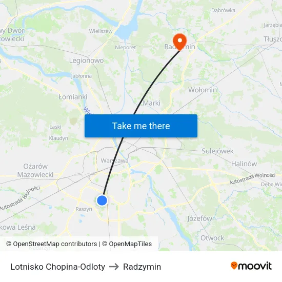 Lotnisko Chopina - Odloty to Radzymin map