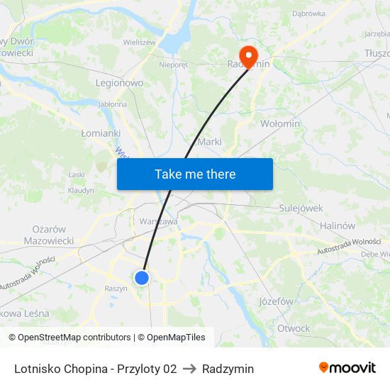 Lotnisko Chopina - Przyloty 02 to Radzymin map