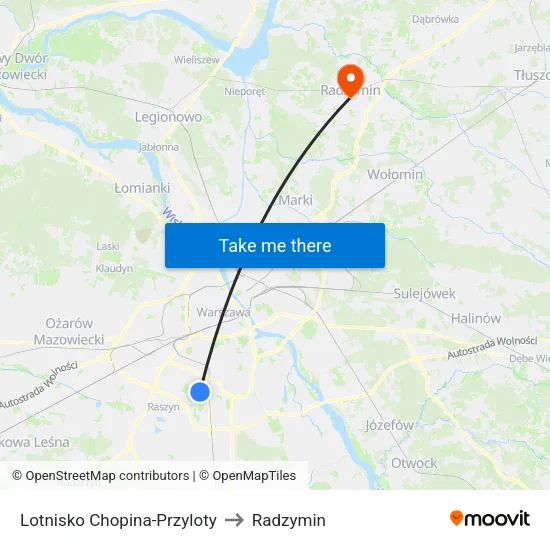 Lotnisko Chopina - Przyloty to Radzymin map