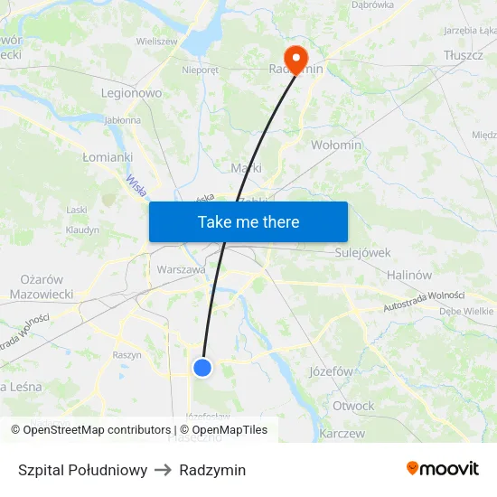 Szpital Południowy to Radzymin map