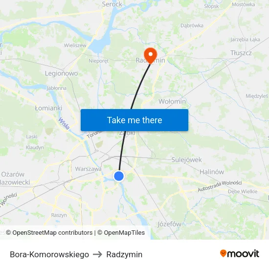 Bora - Komorowskiego to Radzymin map