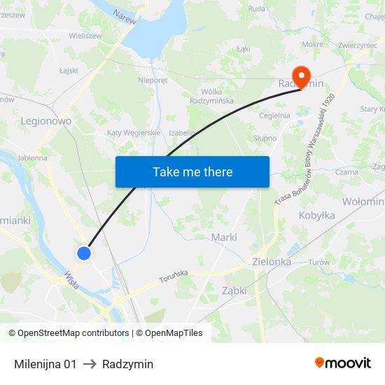 Milenijna 01 to Radzymin map